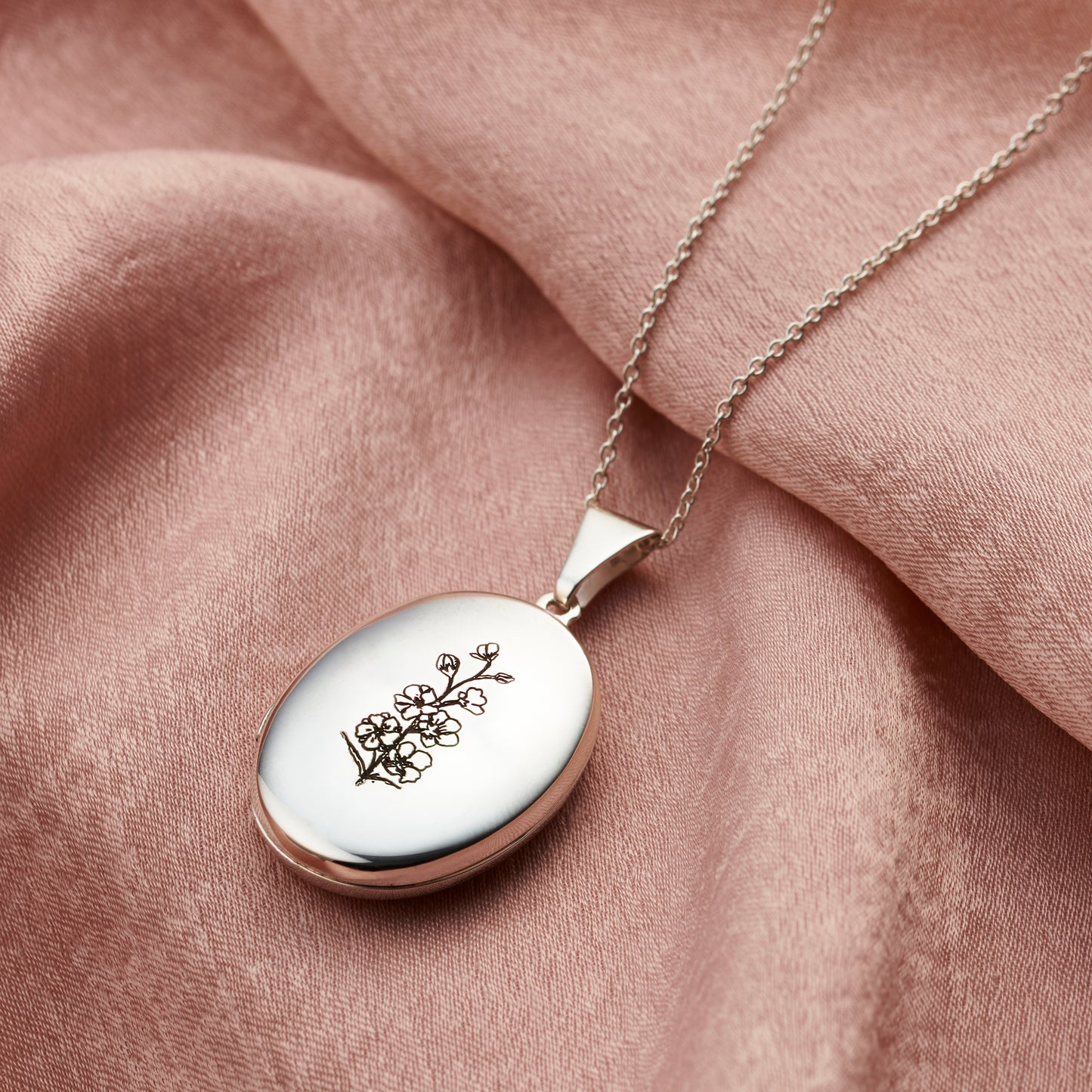 Personalised Engraved Birth Flower Locket Necklace