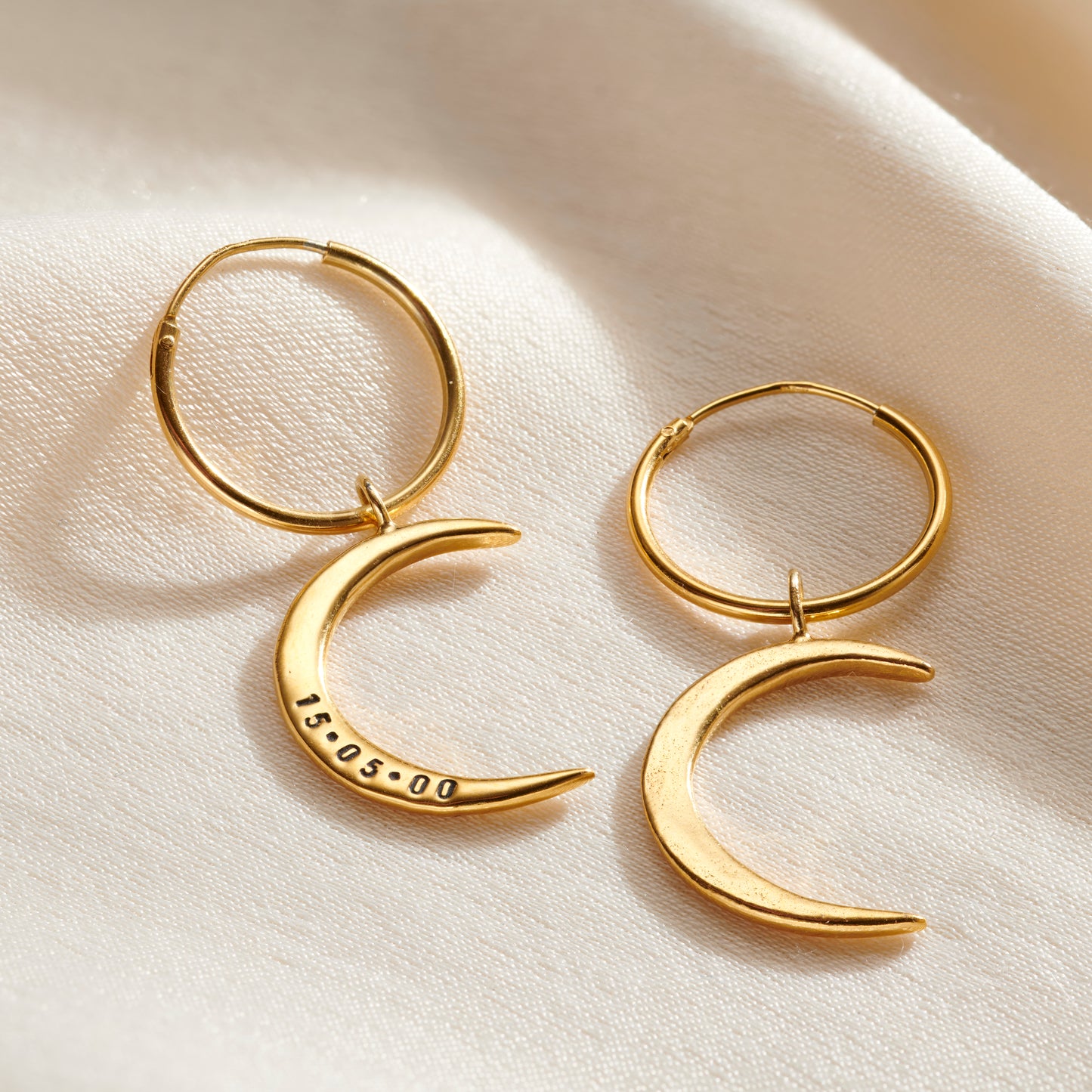 Crescent Moon Charm Hoop Earrings