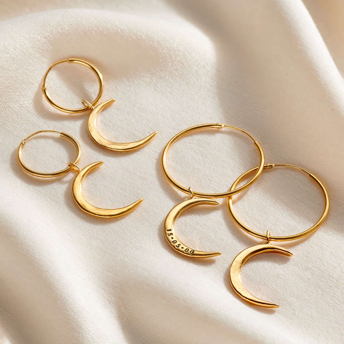 Crescent Moon Charm Hoop Earrings