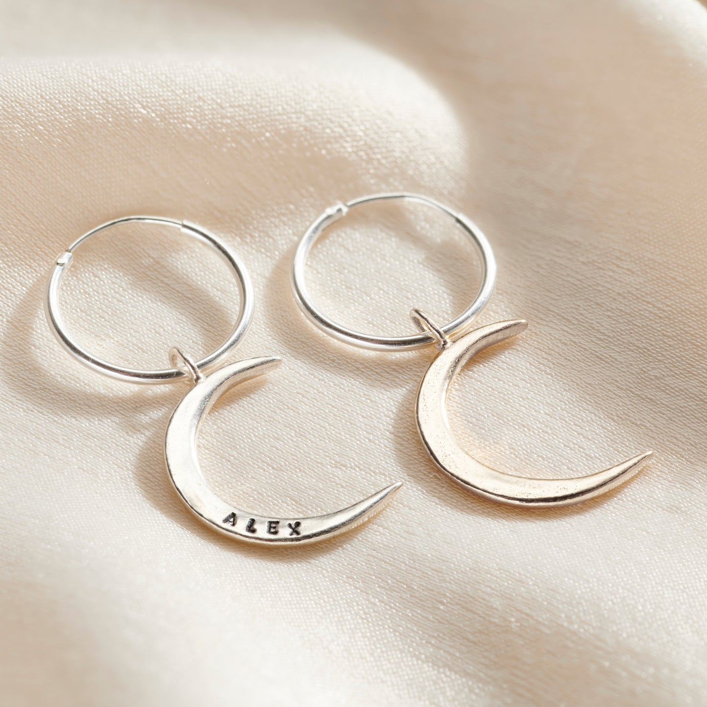 Crescent Moon Charm Hoop Earrings