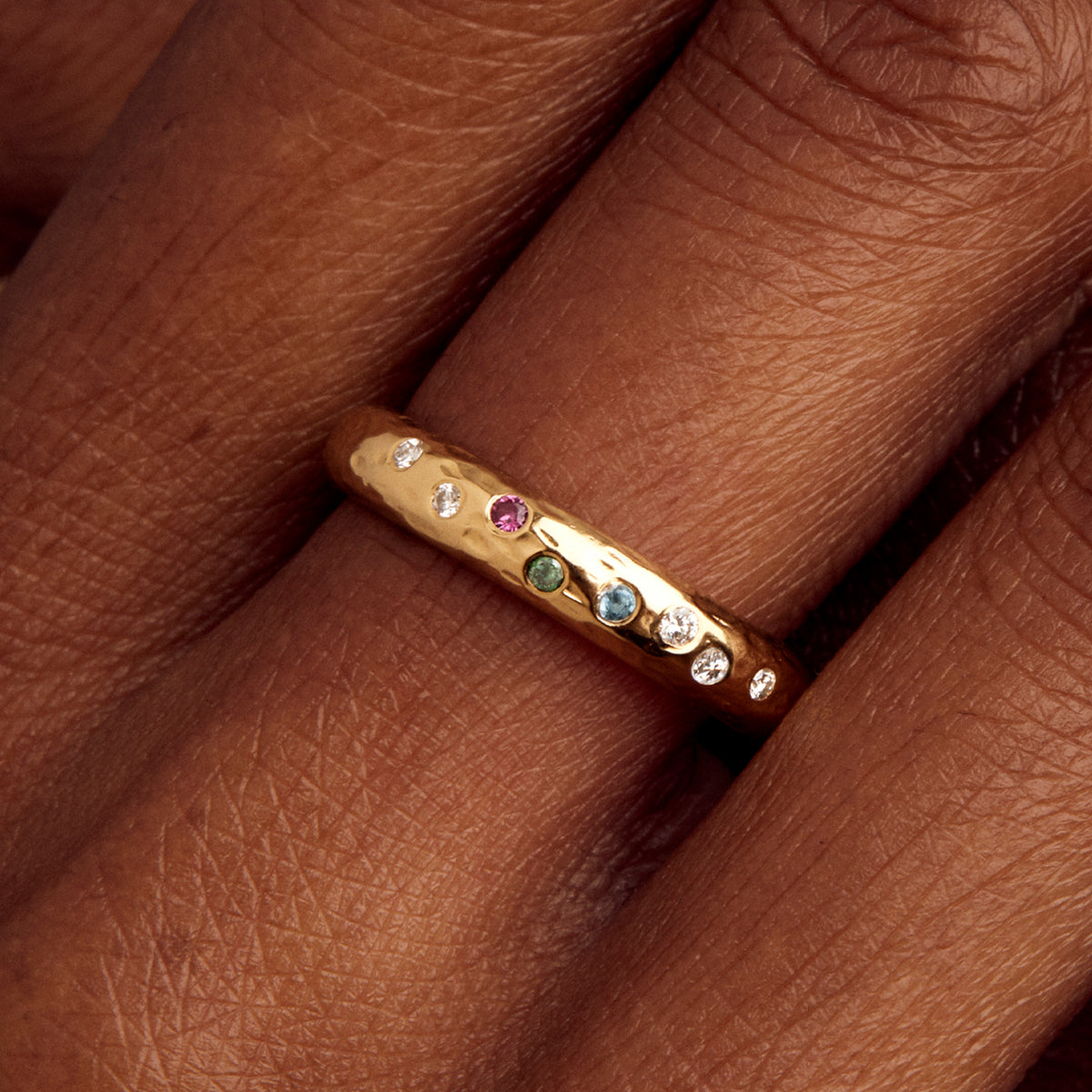 Personalised 9ct Gold Diamond & Birthstone Confetti Ring