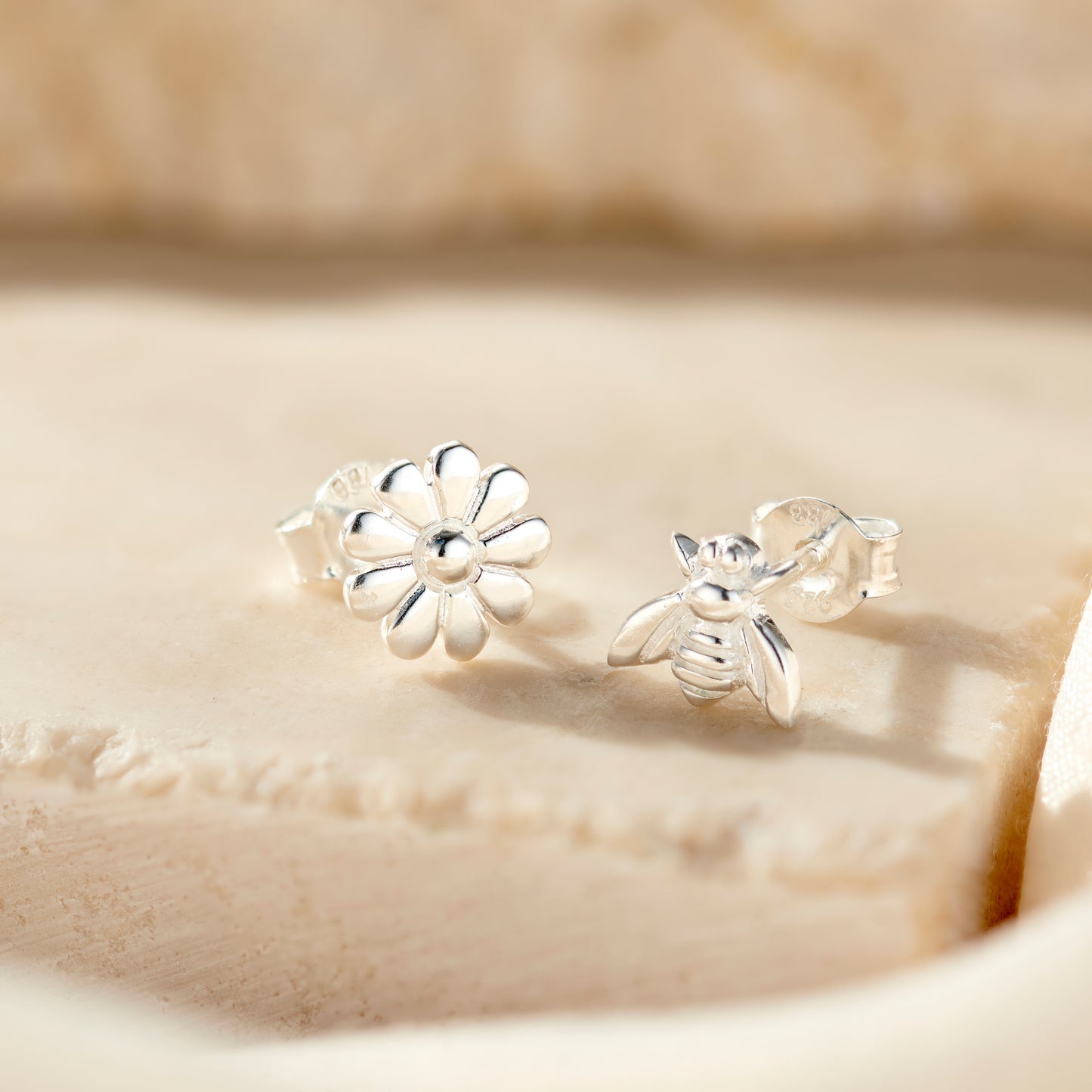 Flower & Bee Stud Earrings