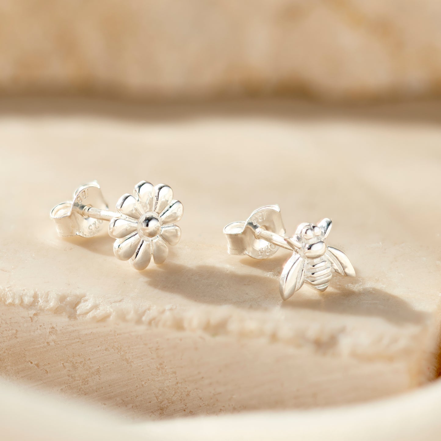 Flower & Bee Stud Earrings