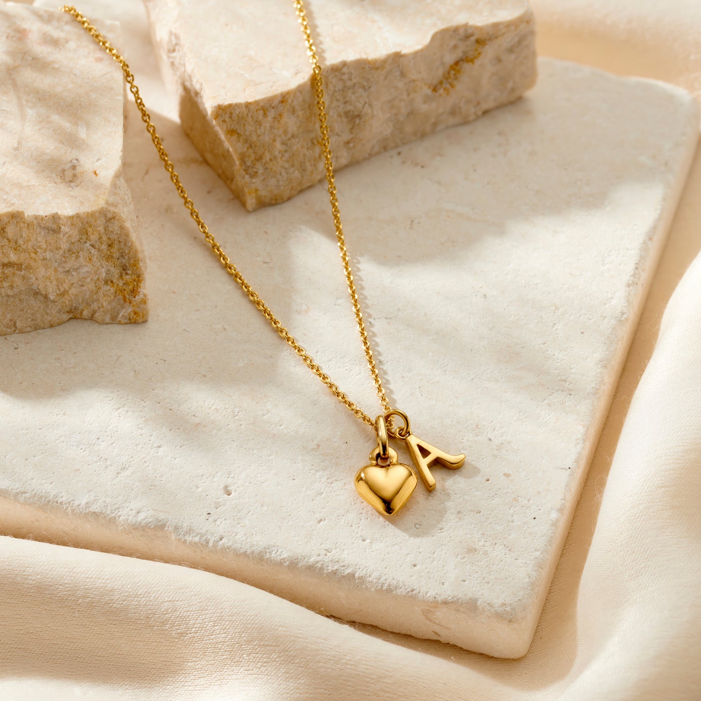 Italic Initial & Heart Charm Necklace