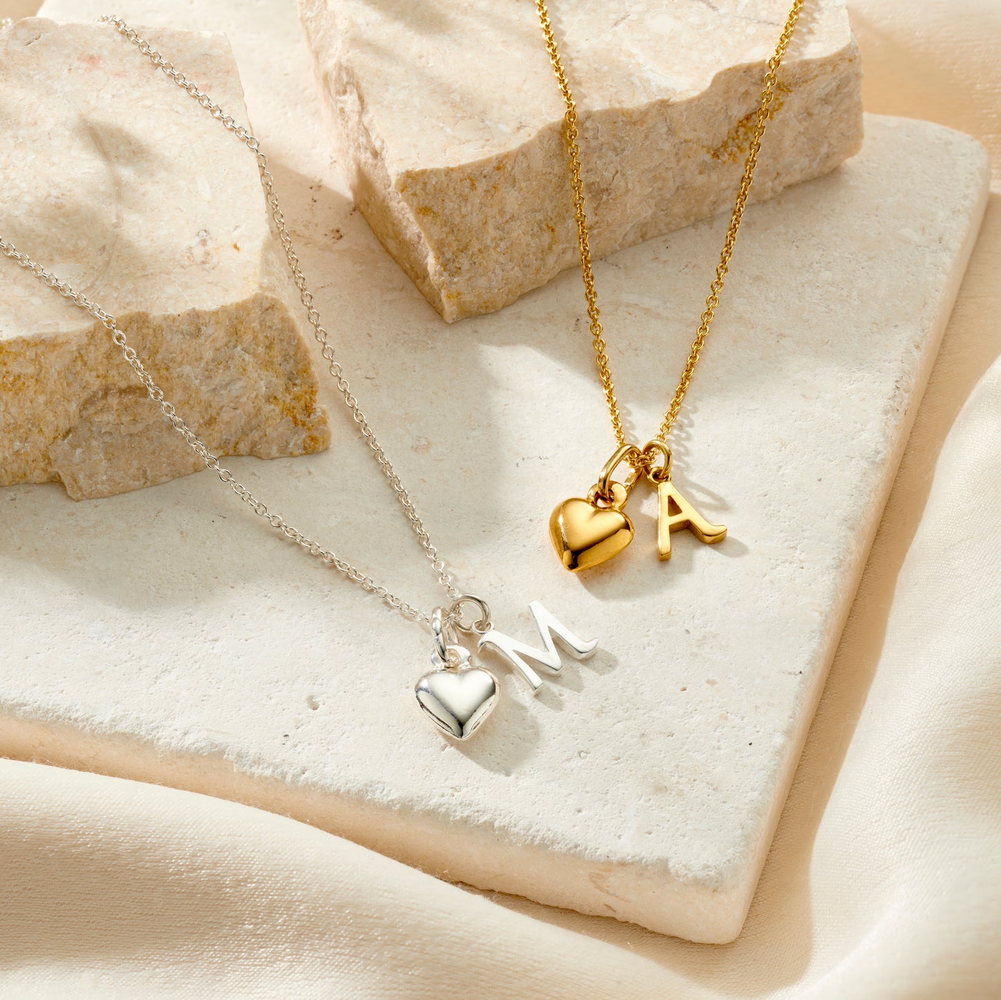 Italic Initial & Heart Charm Necklace