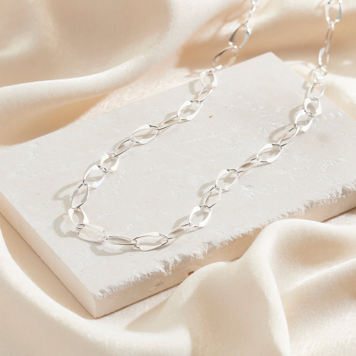 Large Hammered Link Chain Necklace