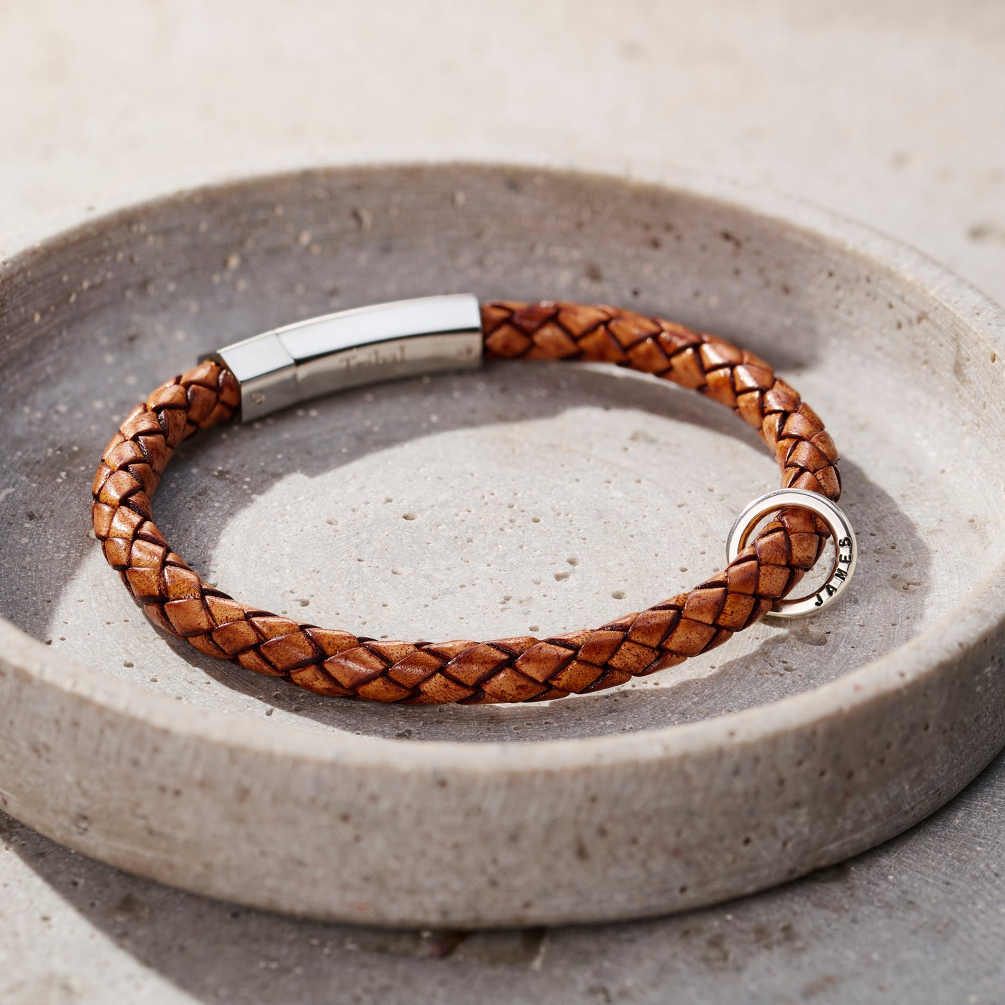 Mens Personalised Plaited Leather Bracelet