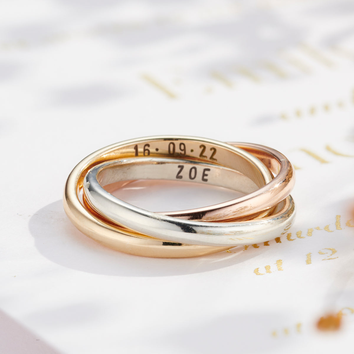 Mixed 9ct Gold Personalised Russian Wedding Ring