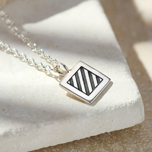 Square Nautical Flag Engraved Necklace