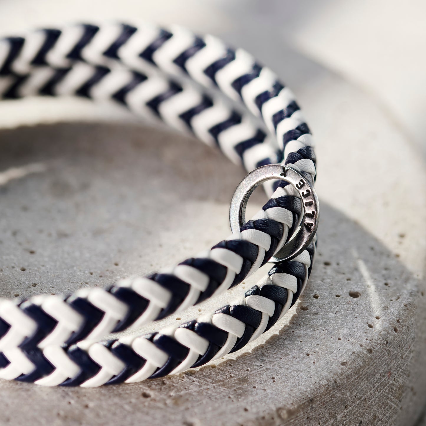 Men's Personalised Herringbone Leather Message Bracelet