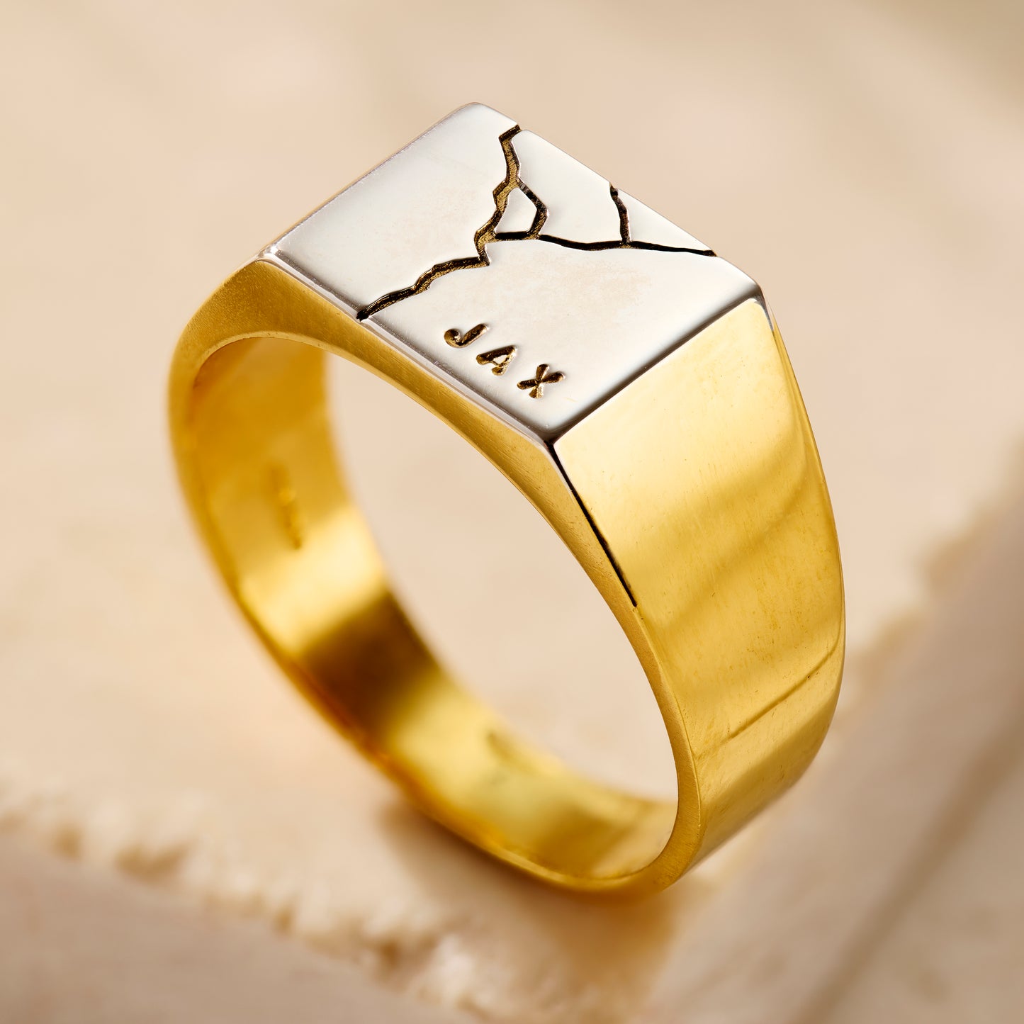 Silver & Gold Personalised Chunky Kintsugi Signet Ring