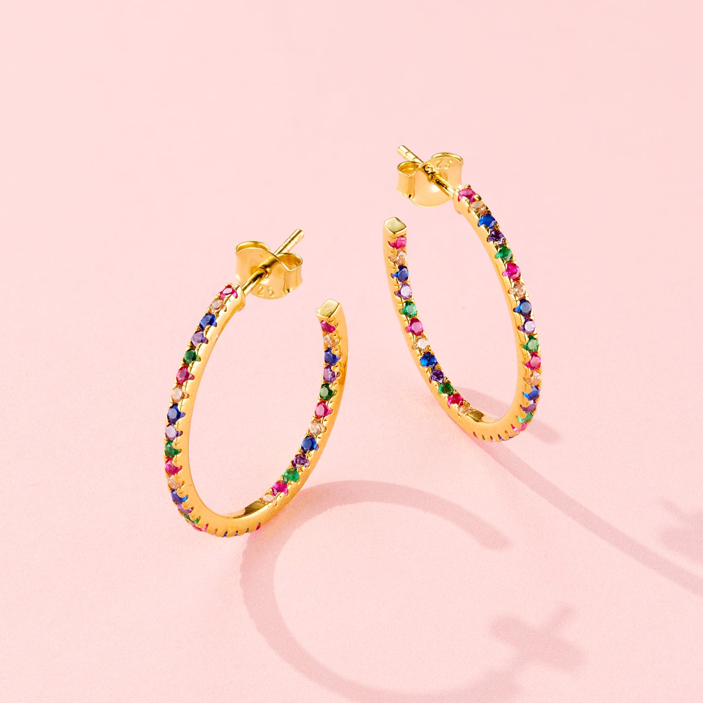 Rainbow CZ Birthstone Hoop Earrings