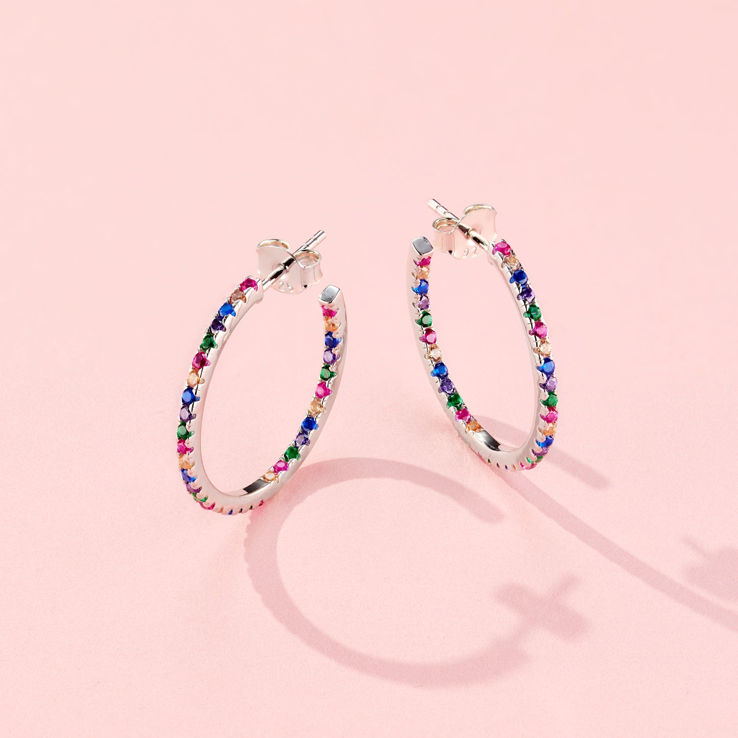 Rainbow CZ Birthstone Hoop Earrings