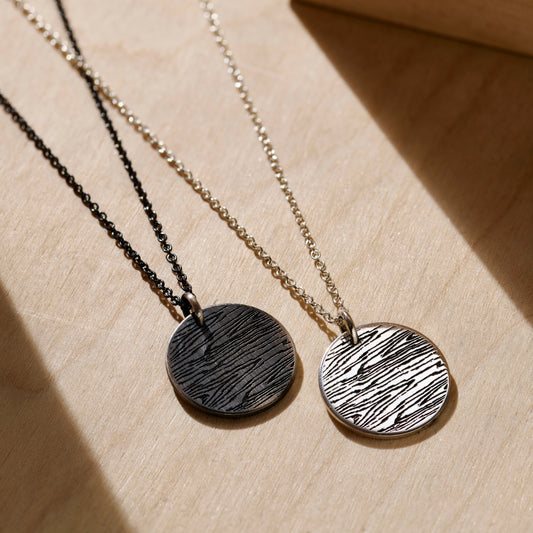 Engraved Wood Grain Disc Necklace