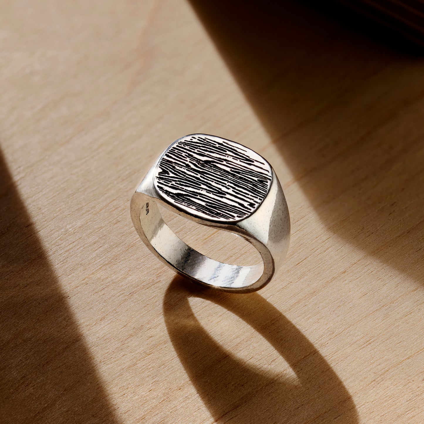 Engraved Wood Grain Chunky Signet Ring