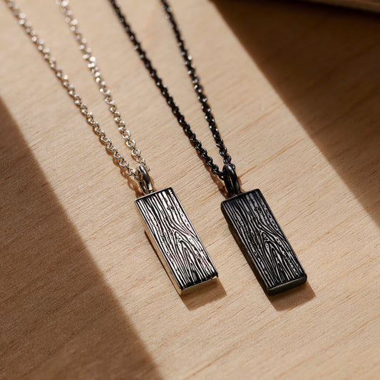 Engraved Wood Grain Tag Necklace