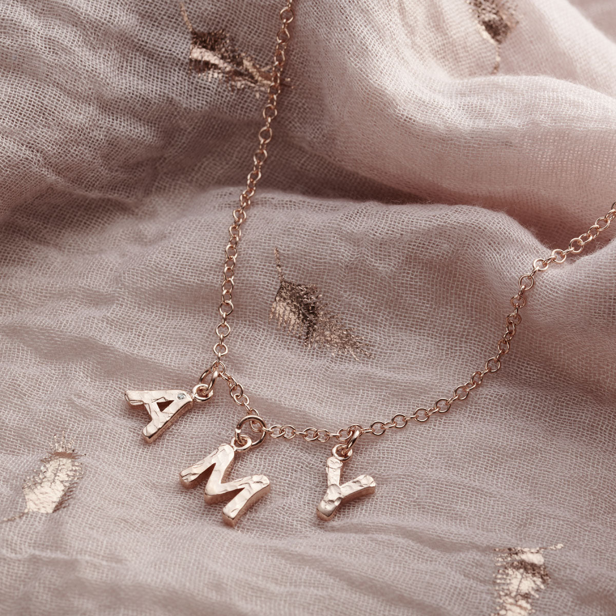 Textured Initial Letter Station Necklace