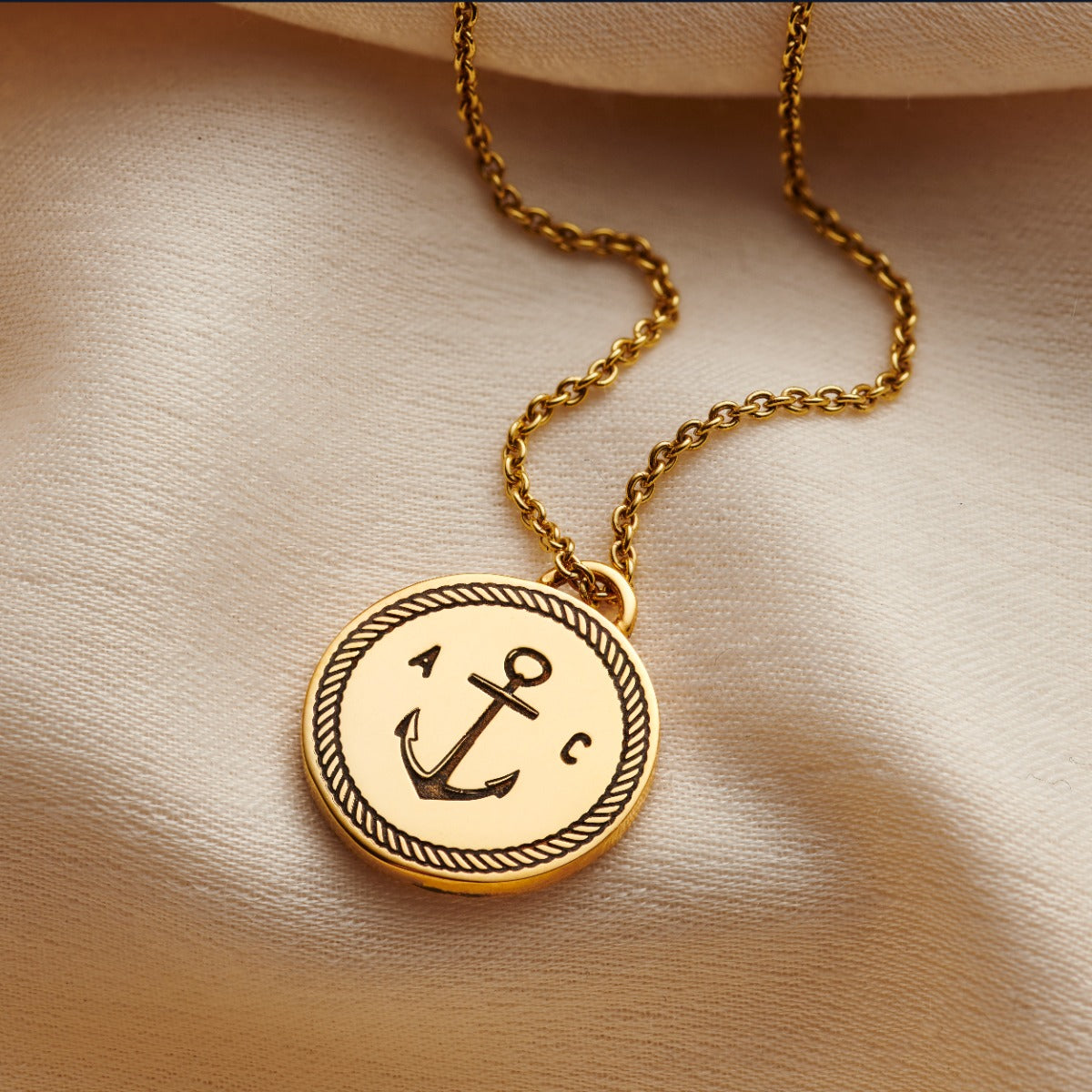 Nautical Anchor Initial Disc Necklace