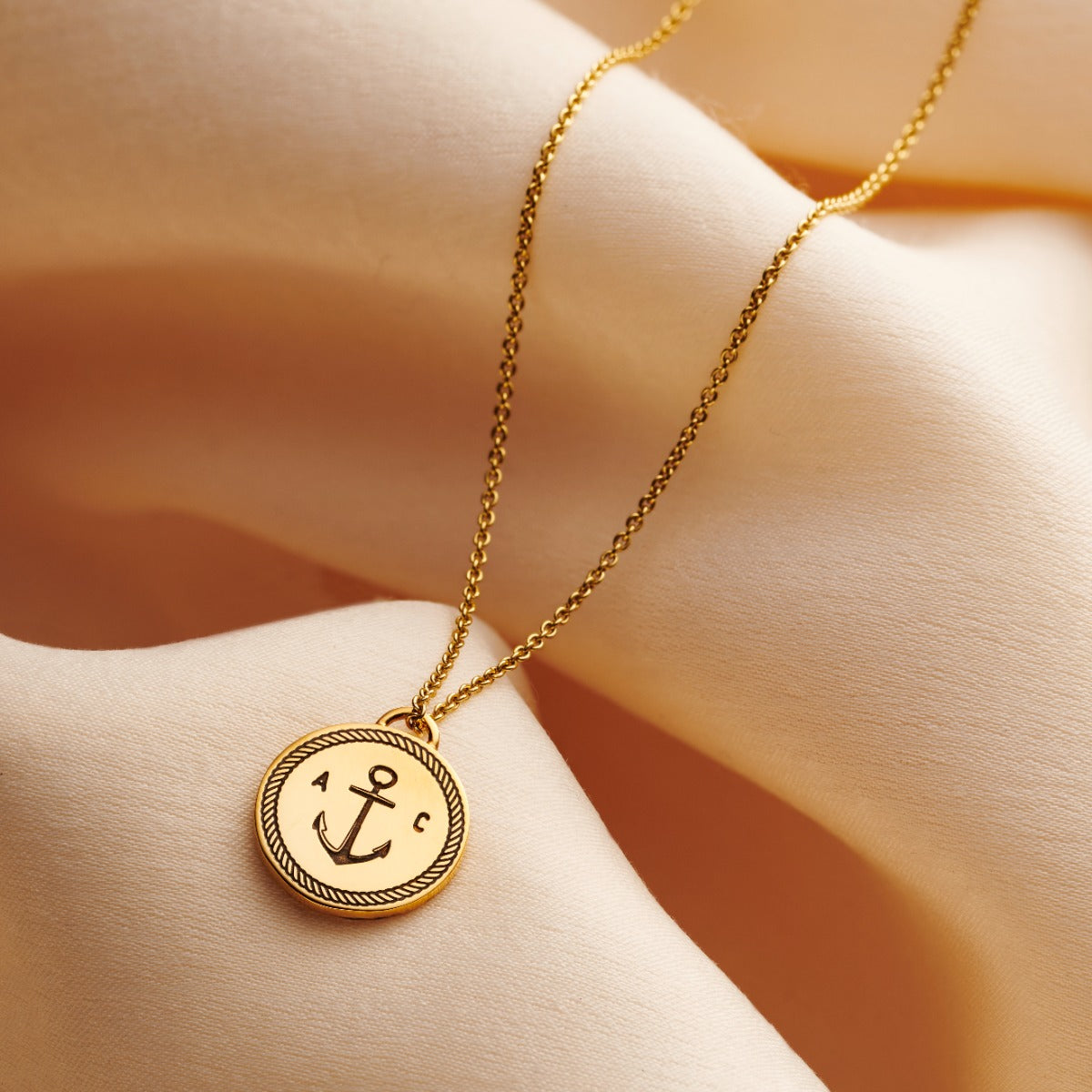 Nautical Anchor Initial Disc Necklace