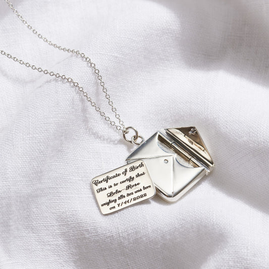 Personalised Birth Certificate Envelope Necklace