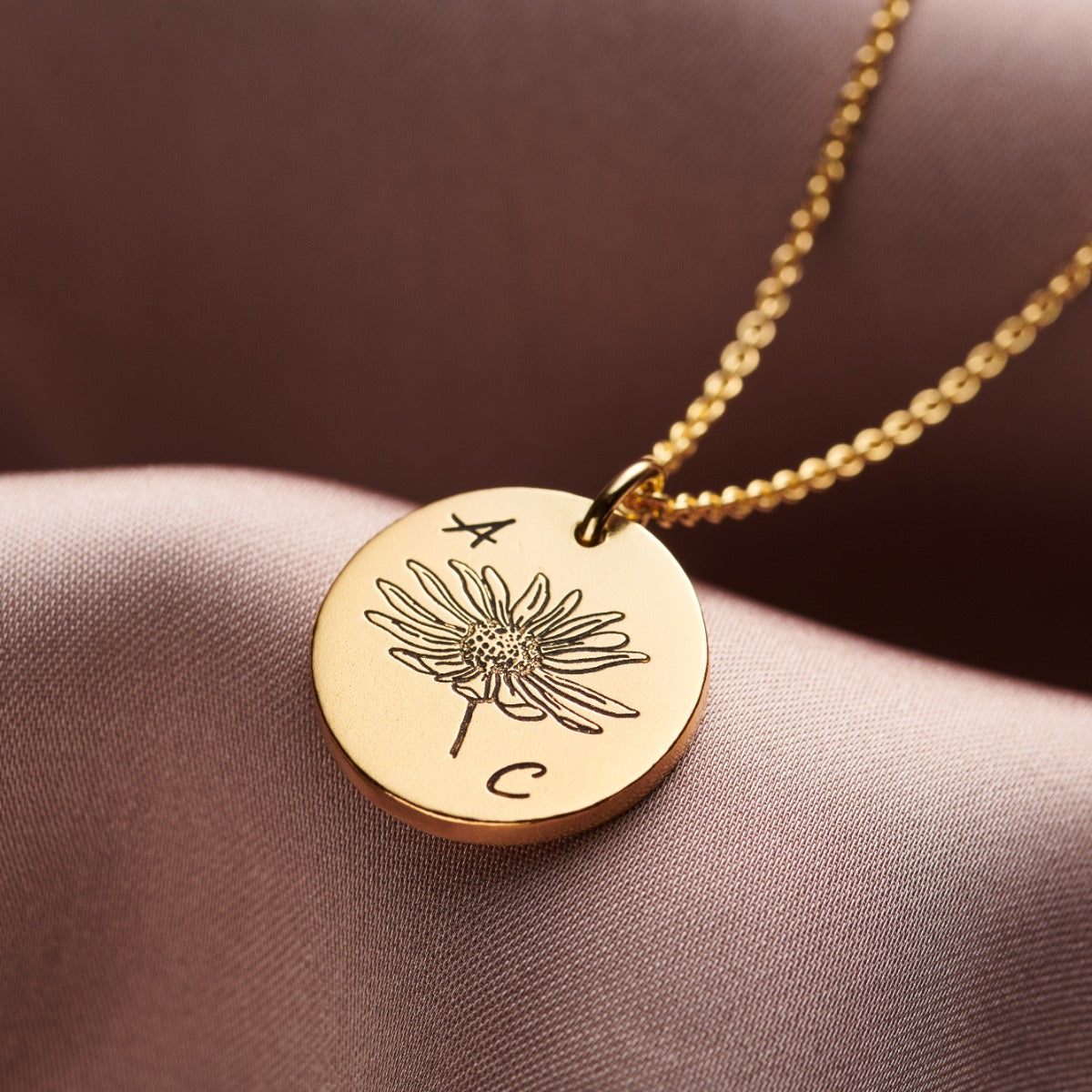 Engraved Birth Flower Initials Necklace