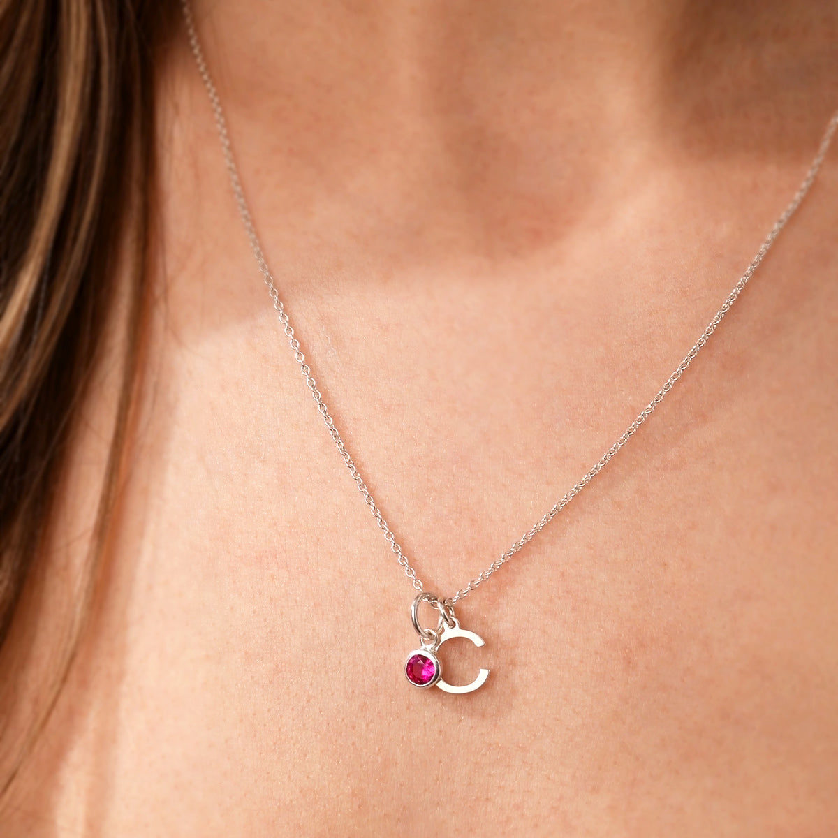 Birthstone & Initial Letter Charm Necklace