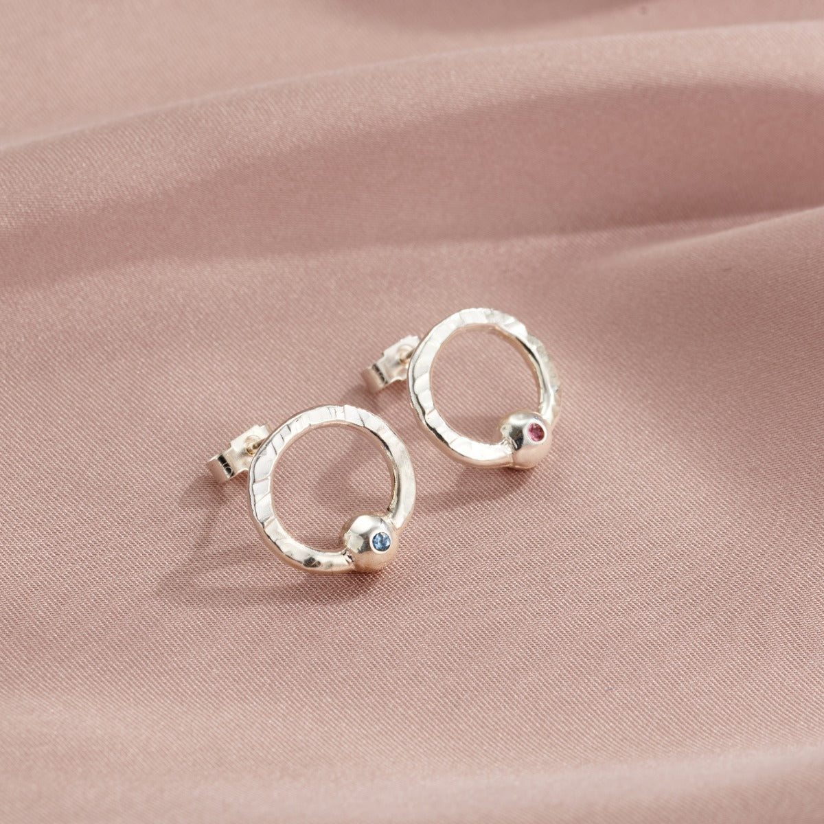 Ball Hoop Birthstone Stud Earrings