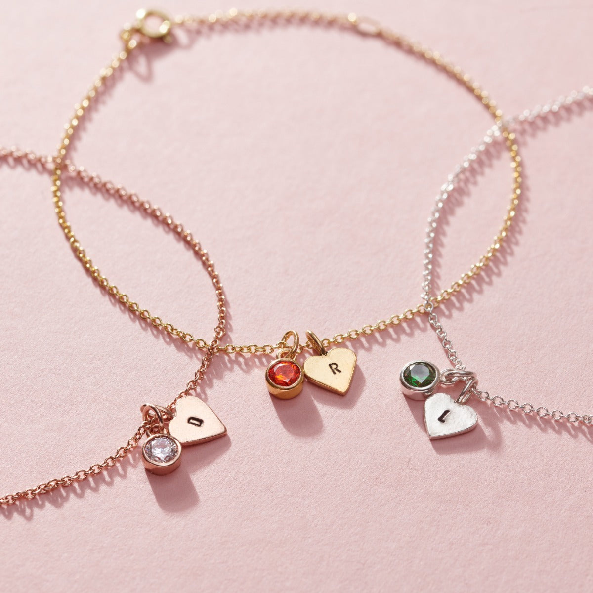 Birthstone & Initial Heart Charm Bracelet