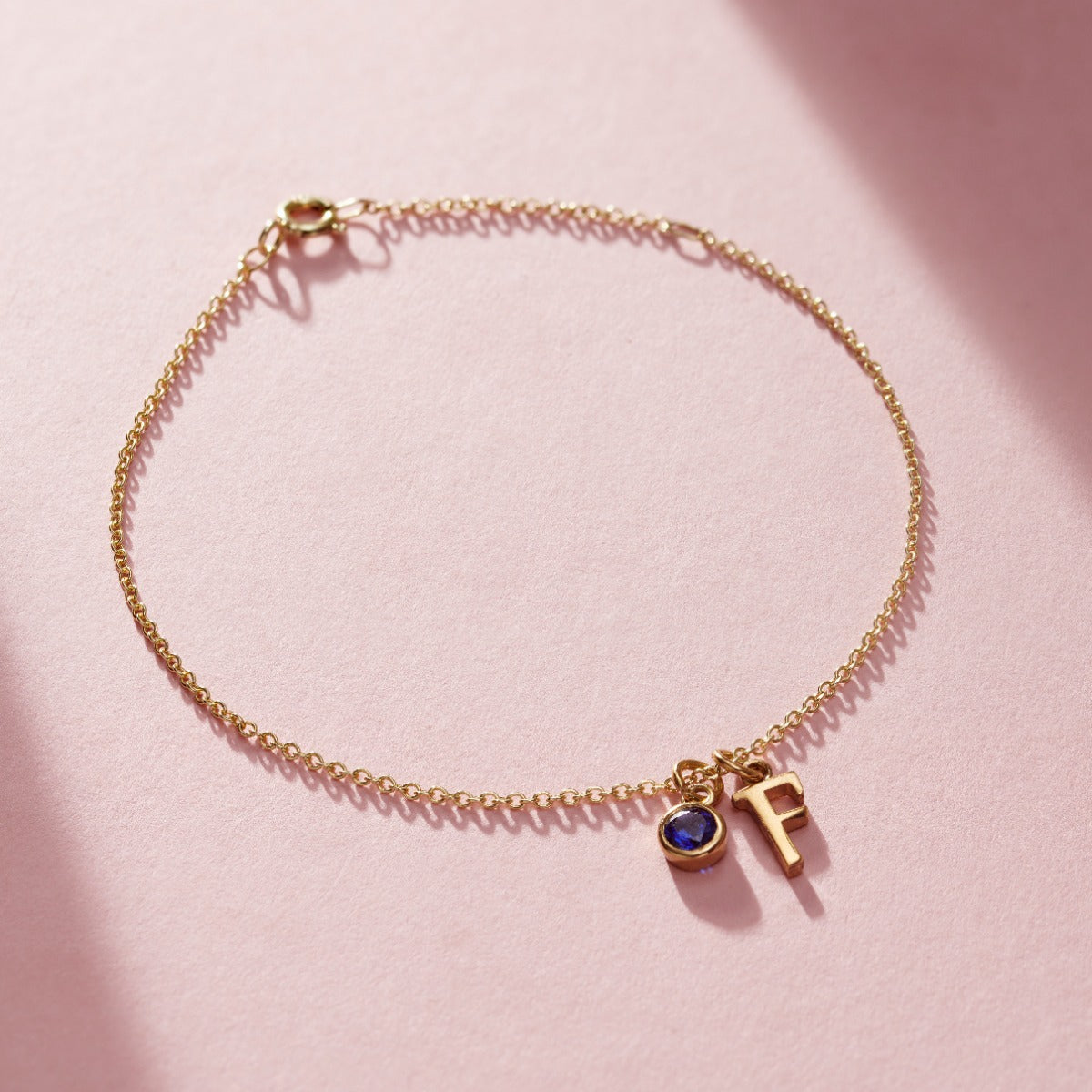 Birthstone & Italic Initial Charm Bracelet