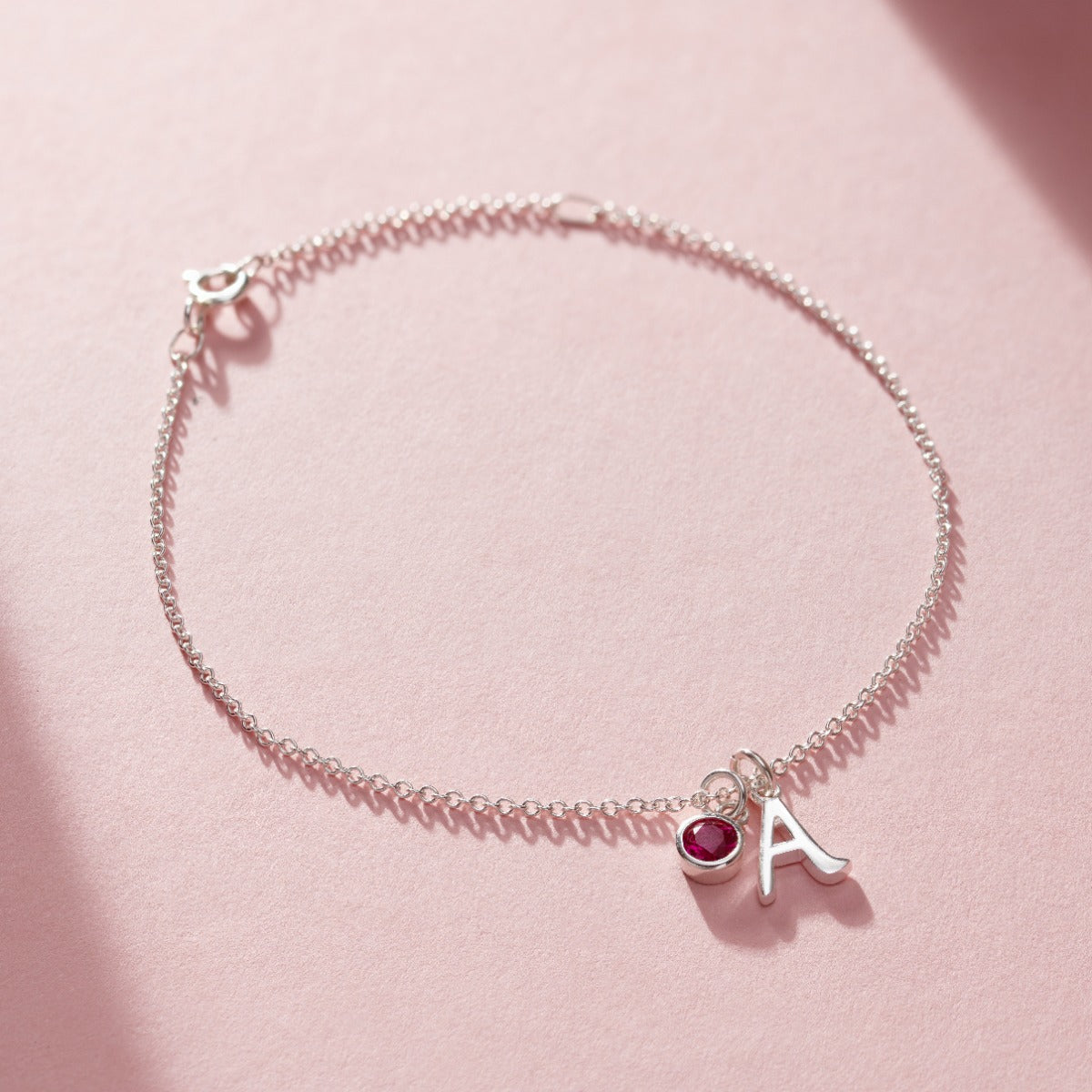 Birthstone & Italic Initial Charm Bracelet