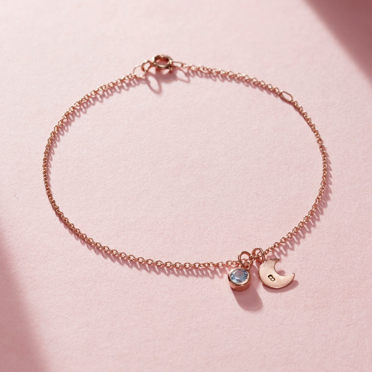 Birthstone & Initial Moon Charm Bracelet