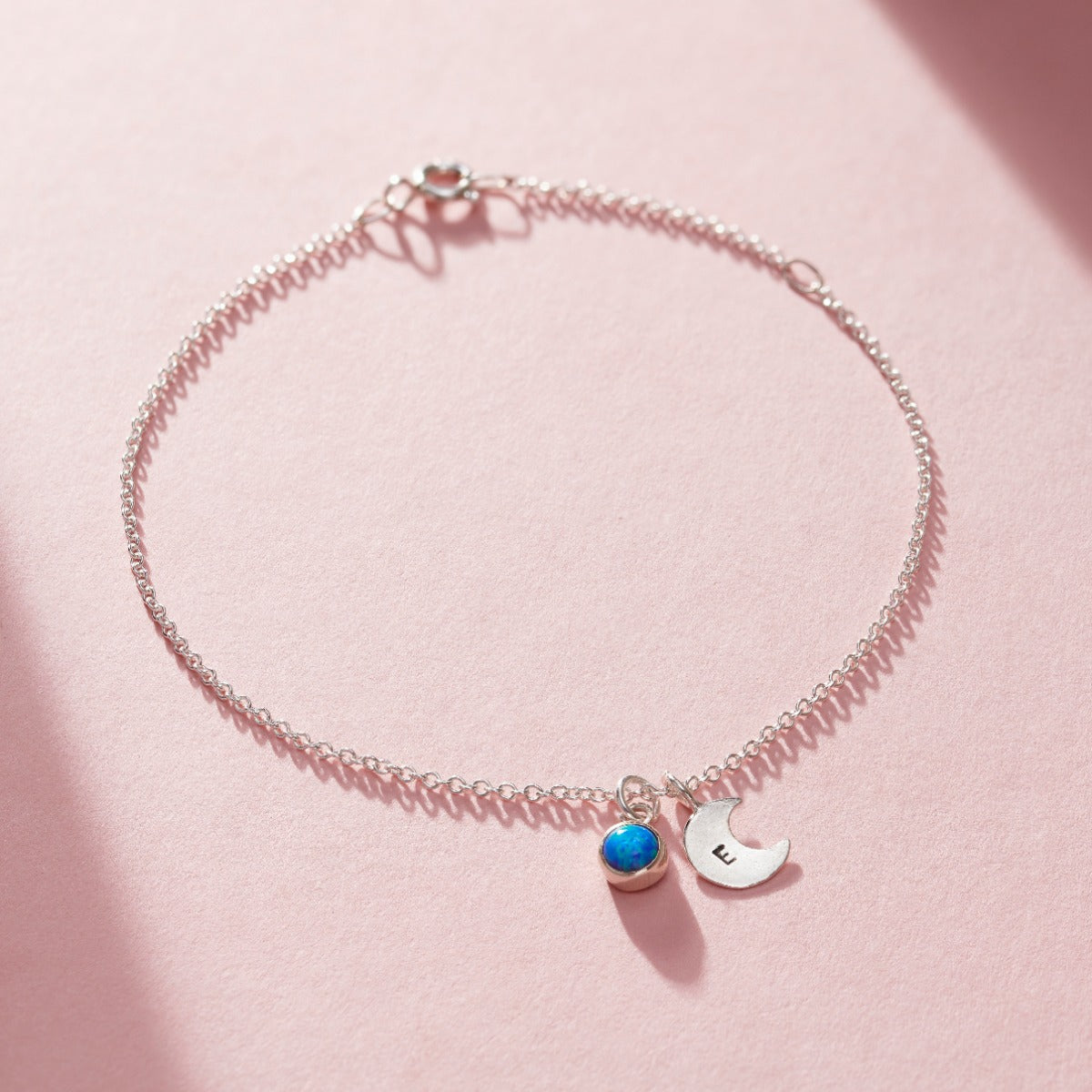 Birthstone & Initial Moon Charm Bracelet