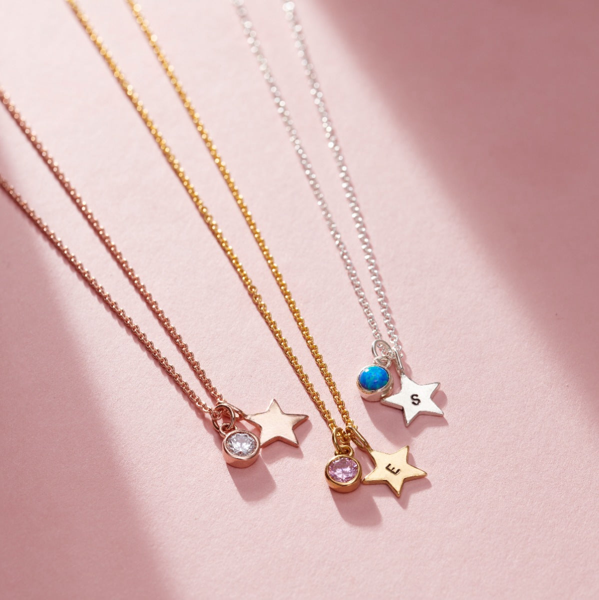 Birthstone & Initial Star Charm Necklace