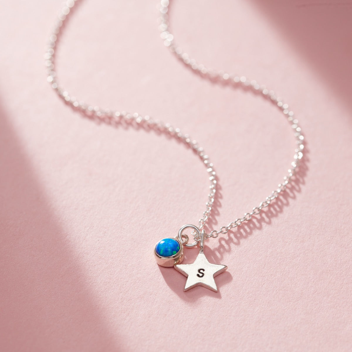 Birthstone & Initial Star Charm Necklace