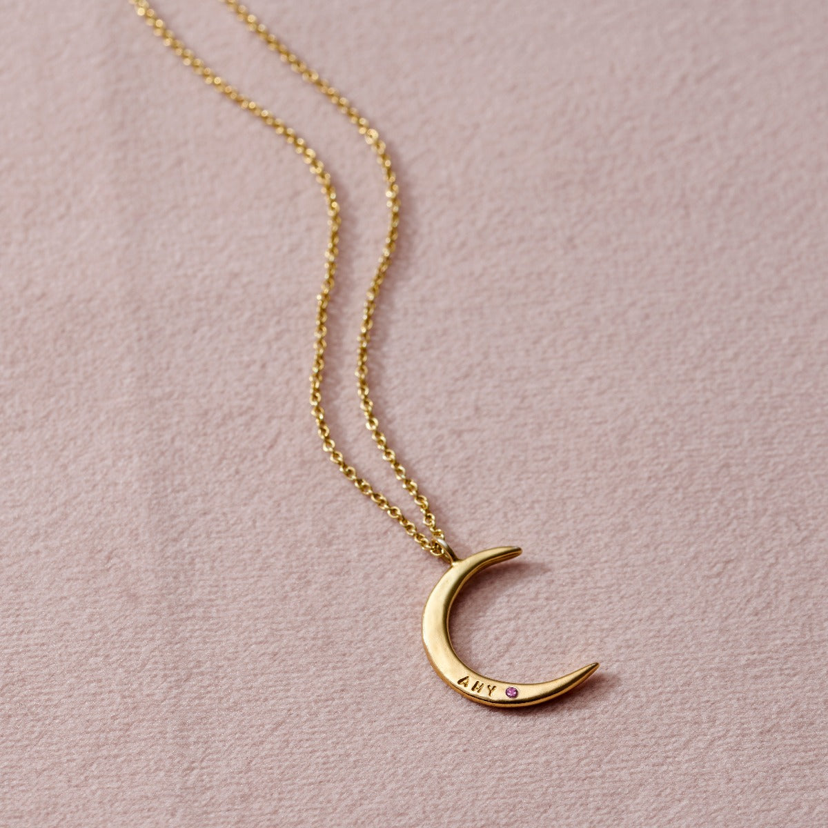 Personalised Birthstone Crescent Moon Necklace