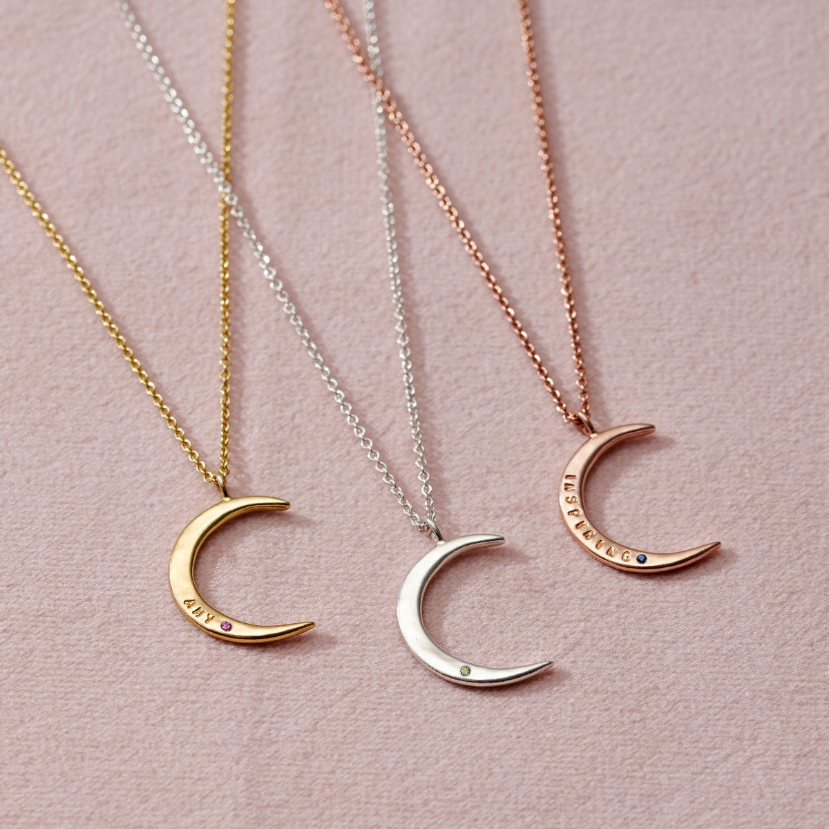 Personalised Birthstone Crescent Moon Necklace