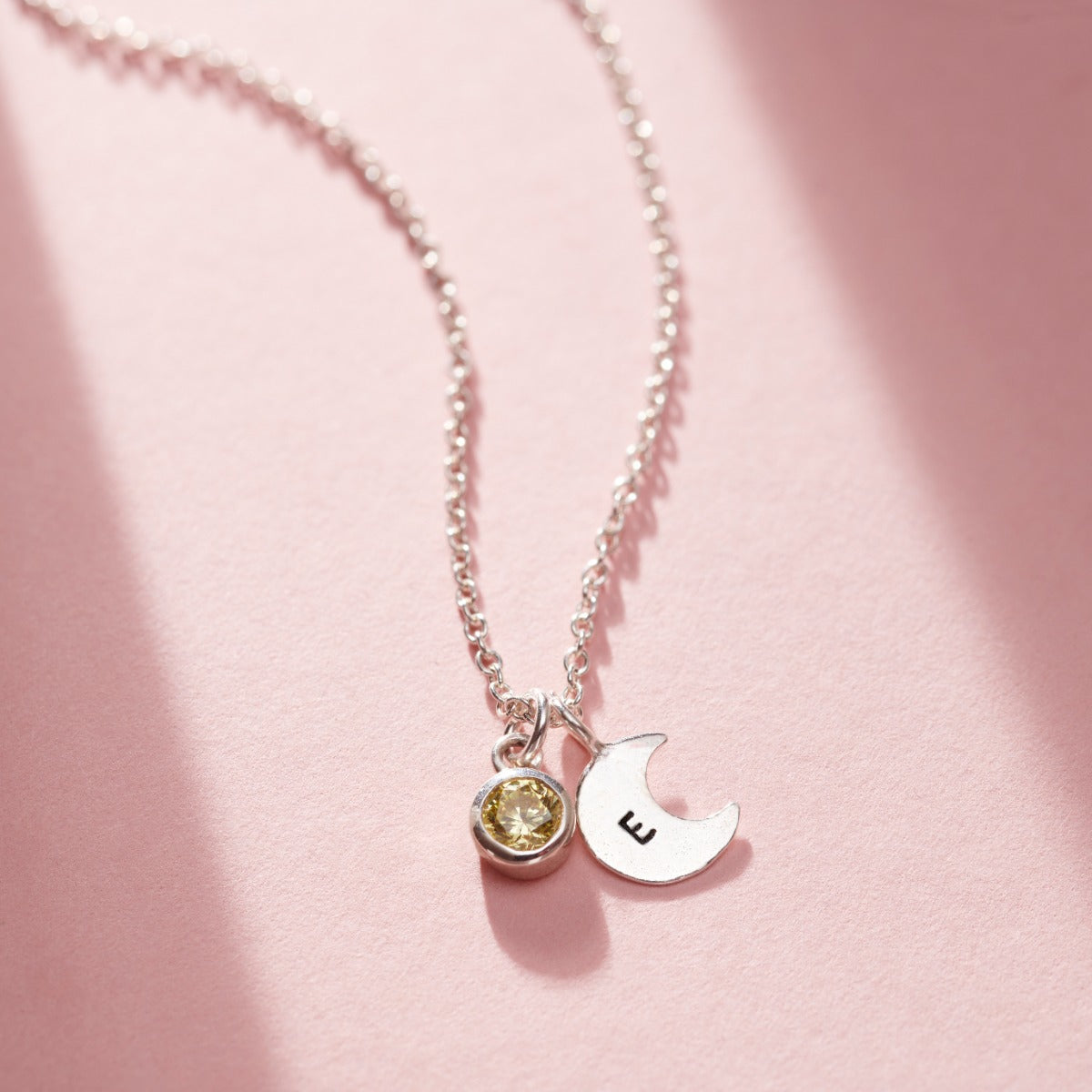 Birthstone & Initial Moon Charm Necklace