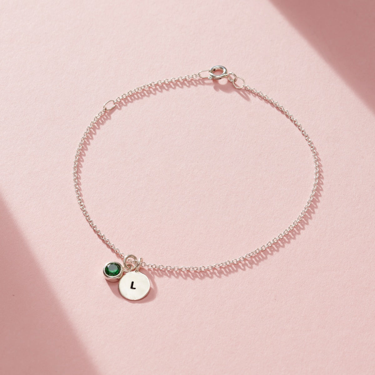 Birthstone & Initial Disc Charm Bracelet