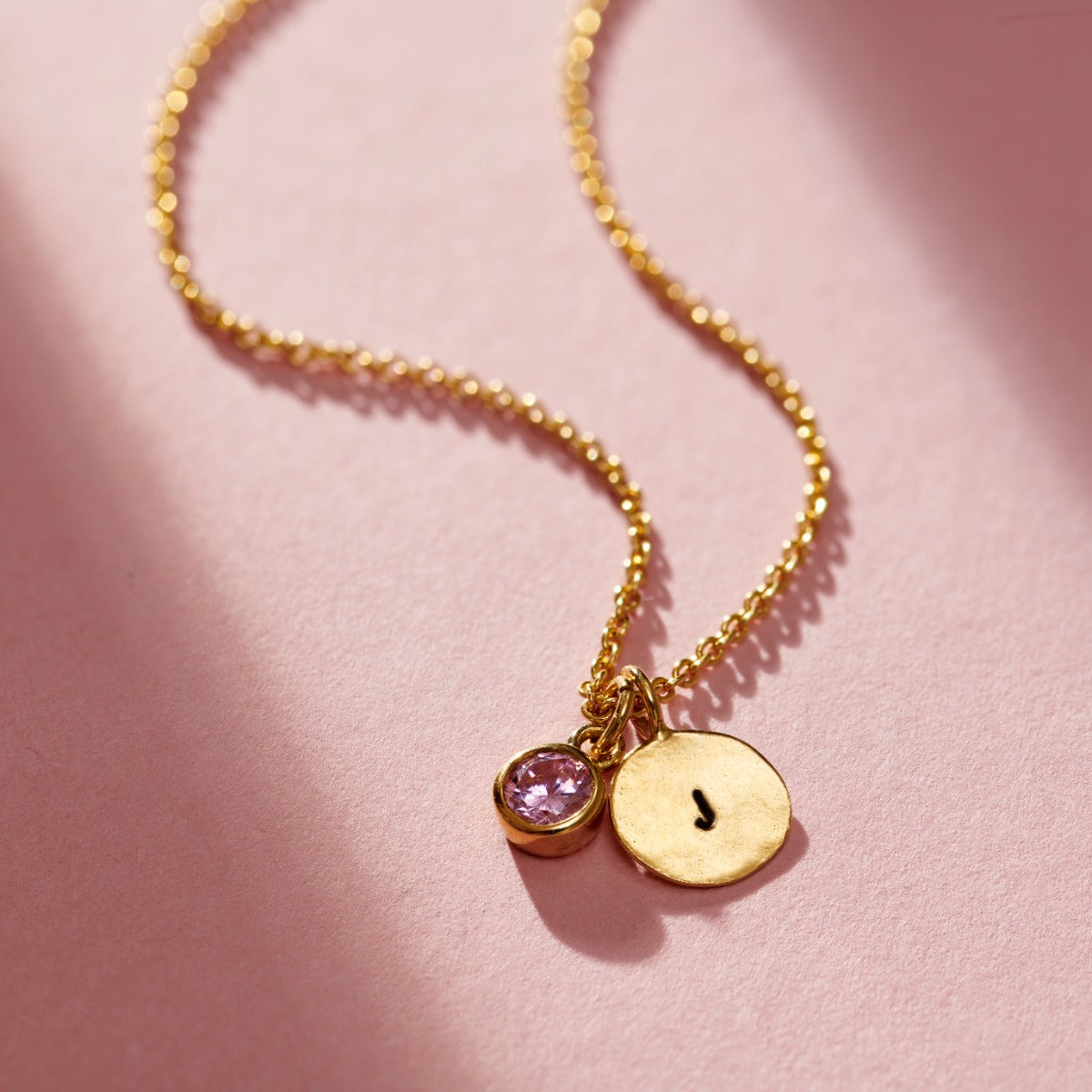 Birthstone & Initial Disc Charm Necklace