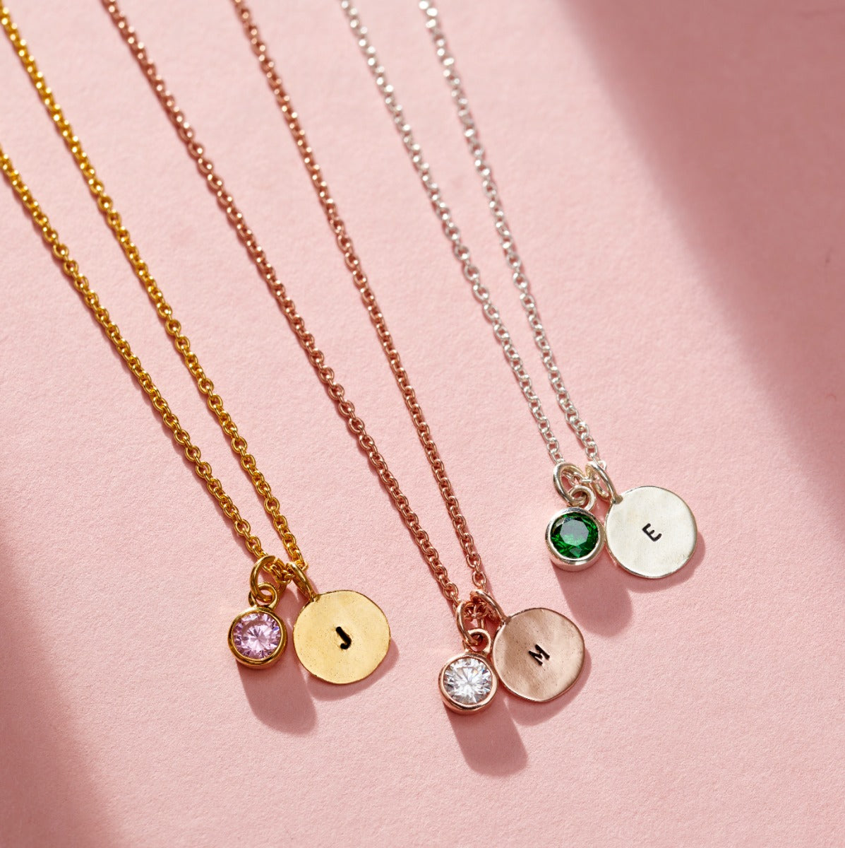 Birthstone & Initial Disc Charm Necklace