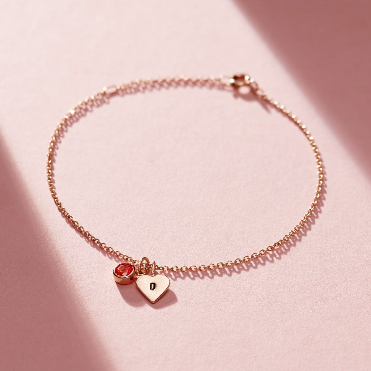 Birthstone & Initial Heart Charm Bracelet