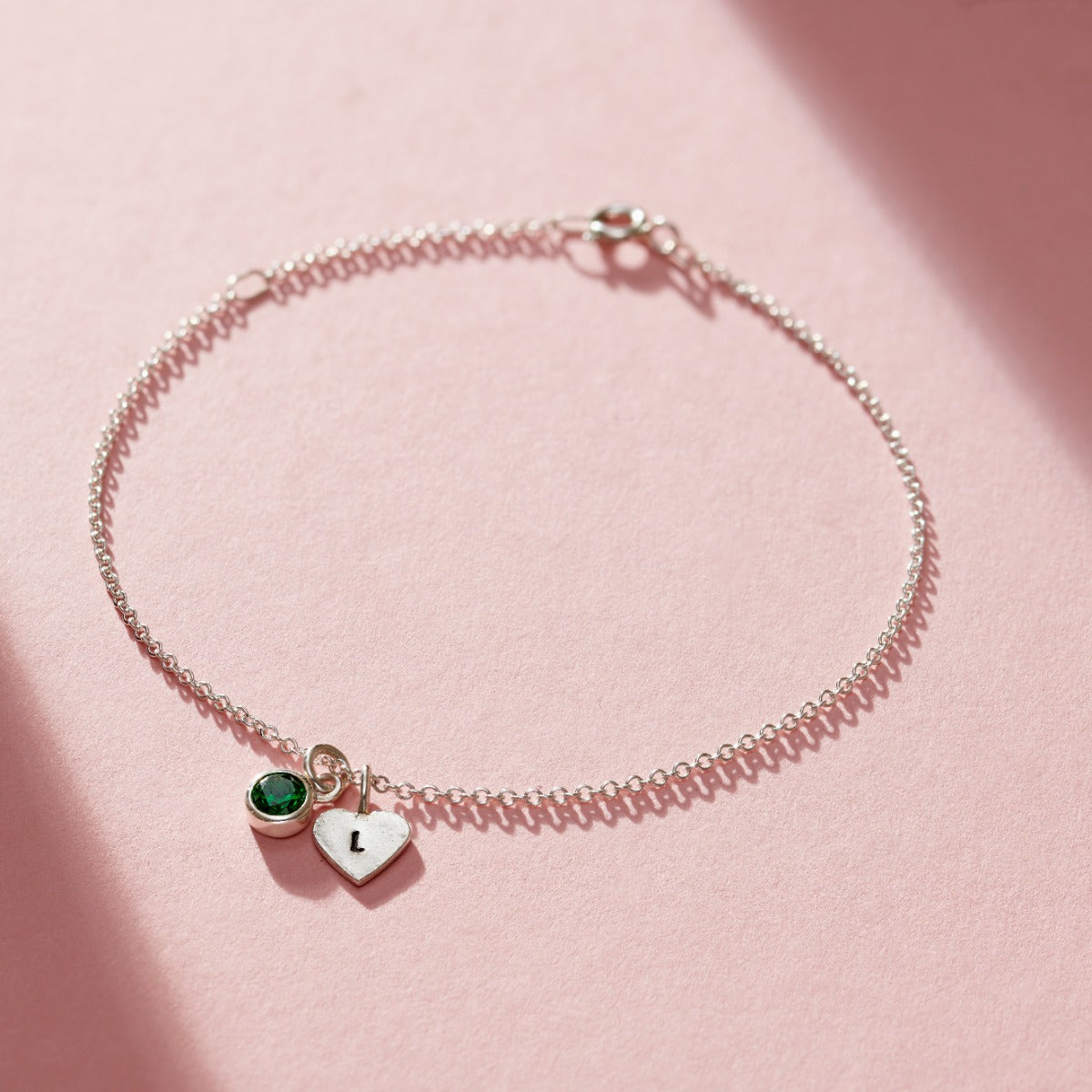 Birthstone & Initial Heart Charm Bracelet