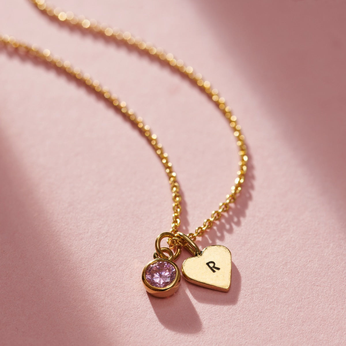 Birthstone & Initial Heart Charm Necklace