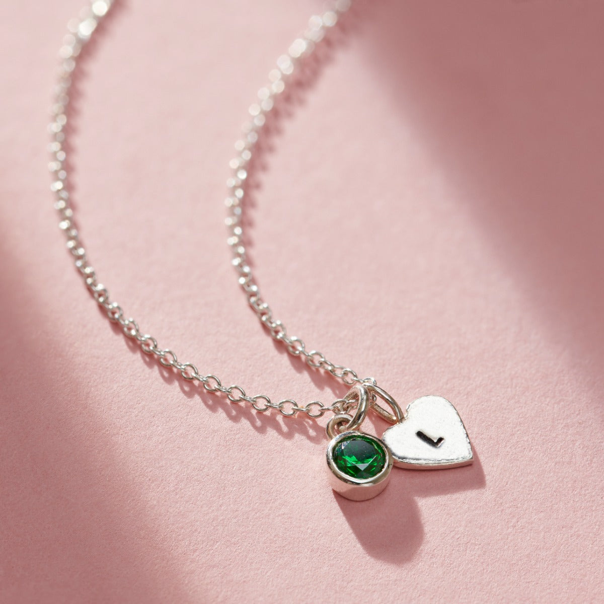 Birthstone & Initial Heart Charm Necklace