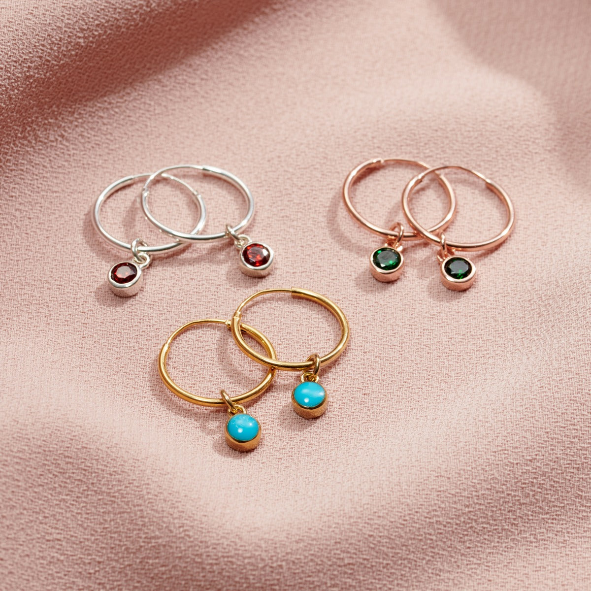 Birthstone Charm Hoop Earrings