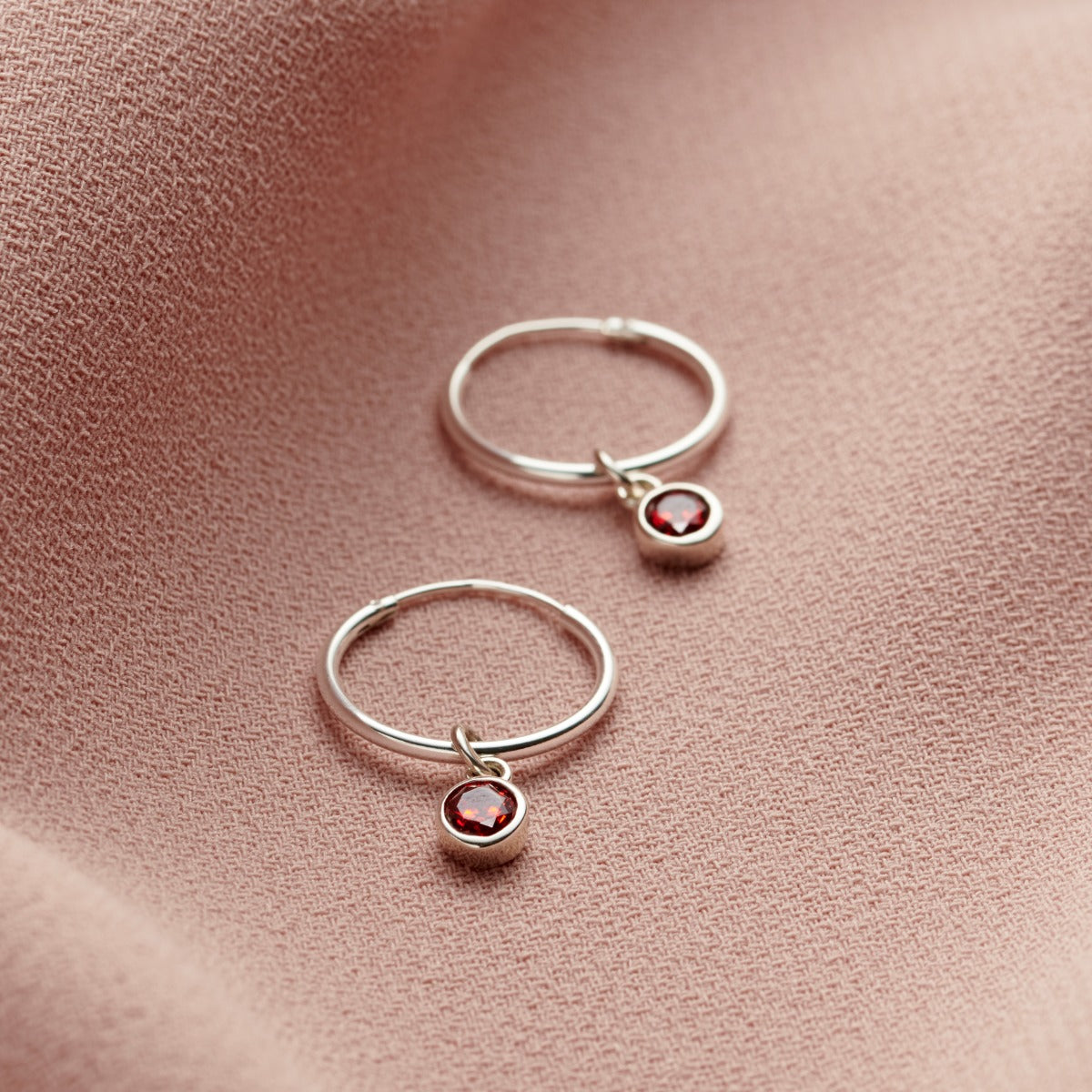 Birthstone Charm Hoop Earrings