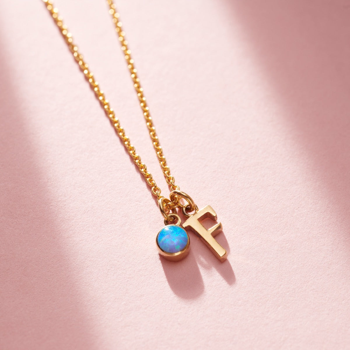 Birthstone & Italic Initial Charm Necklace