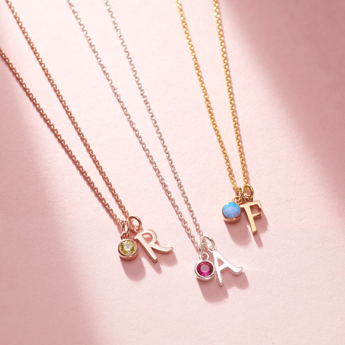 Birthstone & Italic Initial Charm Necklace