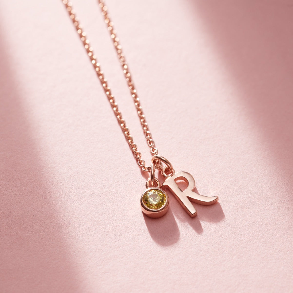 Birthstone & Italic Initial Charm Necklace