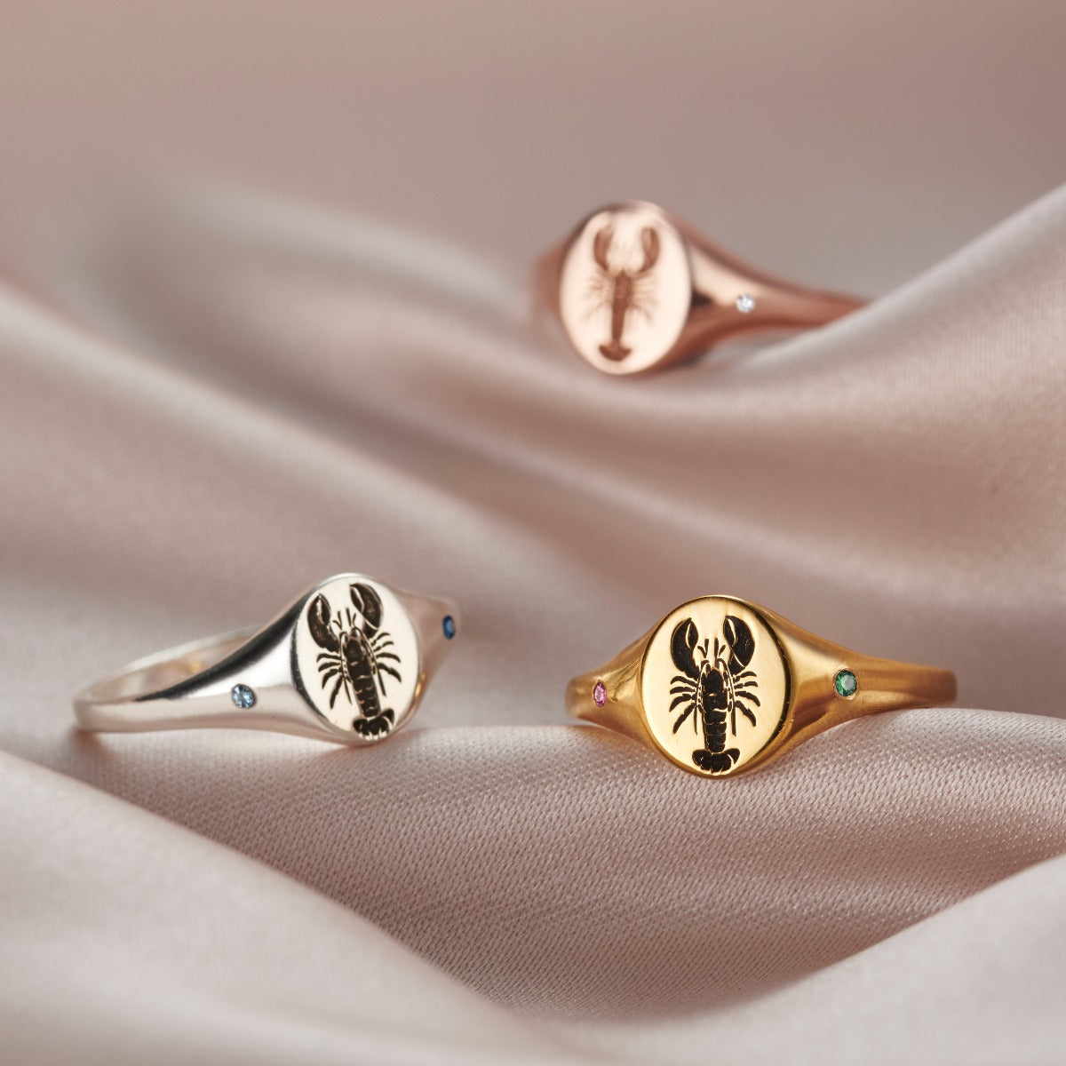 You & Me' Lobster Birthstone Signet Ring